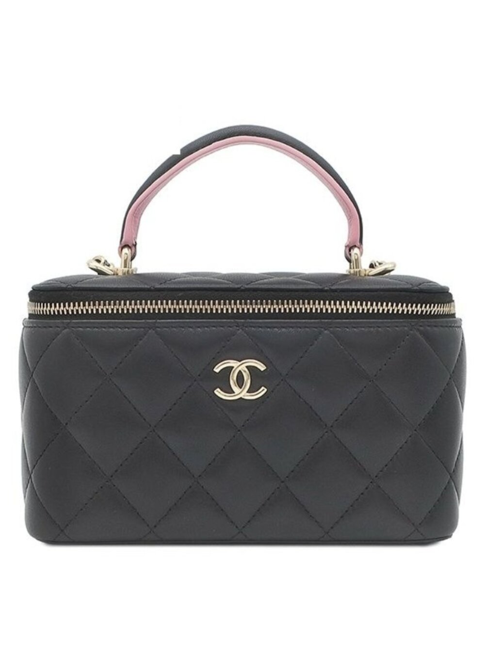 Chanel 2-Way Bag Small Vanity Case Lambskin Black Gold